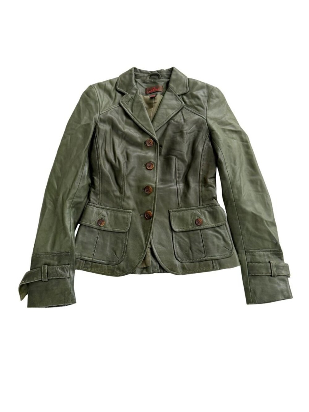 Danier Vintage  Y2K Olive Green Tailored Leather Blazer Jacket XXS